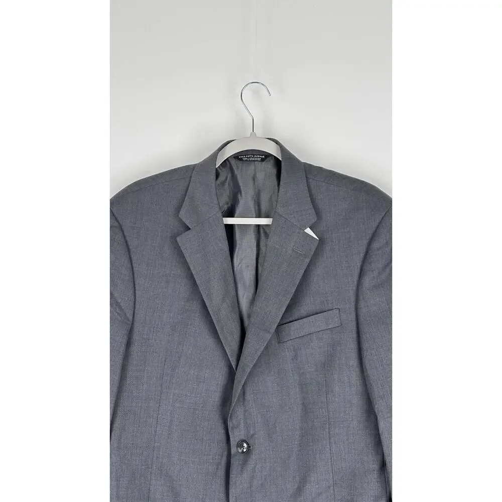 Saks Fifth Avenue Two Button Wool Blend Suit Jacket Blazer Men Size 44L Grey New